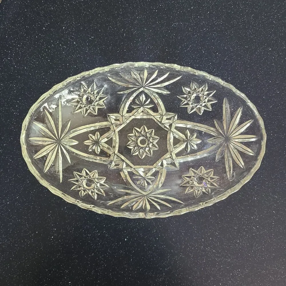 Vintage 1950s 1960s Pressed Patterned Glass Dishes Starburst Floral Fruit Styles